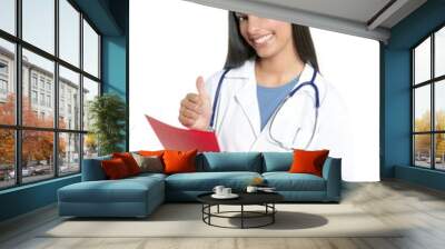 Berautiful brunette indian young happy doctor woman Wall mural