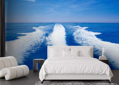 Boat wake prop wash on blue ocean sea Wall mural