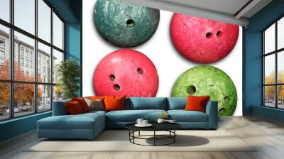 Bowling balls red an green isolated on white Wall mural