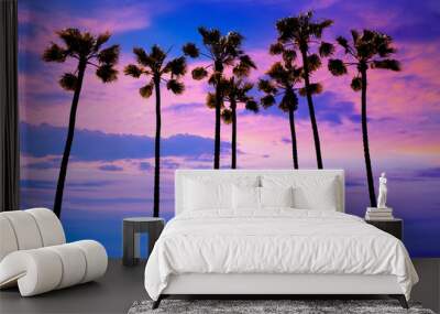 California palm trees sunset with colorful sky Wall mural