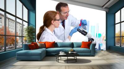 chemical laboratory with two scientist working Wall mural