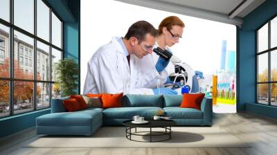 chemical laboratory with two scientist working Wall mural