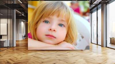 closeup face little blond girl portrait smile Wall mural