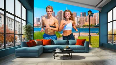 Couple running in New York photo mount Wall mural