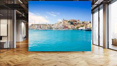 eivissa ibiza town with church under blue sky Wall mural