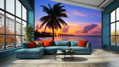 Florida Keys old bridge sunset at Bahia Honda Wall mural