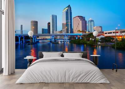 Florida Tampa skyline at sunset in US Wall mural