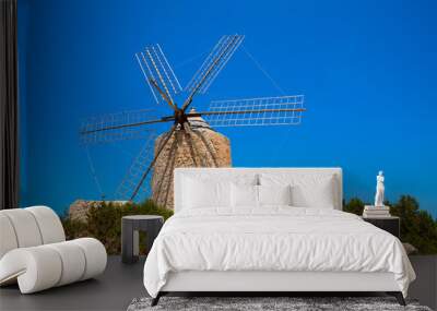 Formentera Windmill wind mill vintage masonry and wood Wall mural