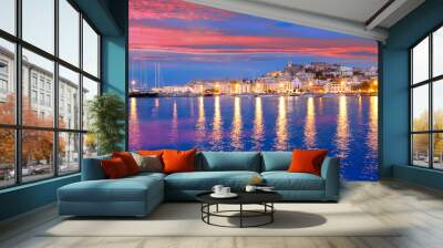 Ibiza island night view of Eivissa town Wall mural