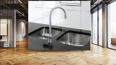 kitchen faucet and oven modern black and white Wall mural