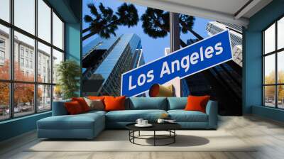 LA Los Angeles sign in redlight photo mount on downtown Wall mural