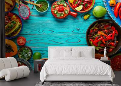 Mexican food mix colorful background Mexico Wall mural