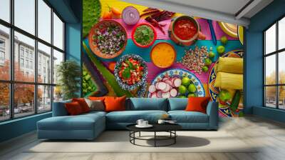 mexican food mix with sauces nopal and tamale Wall mural