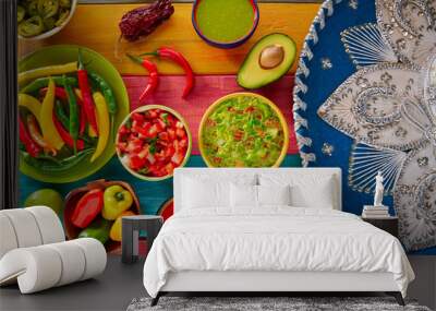 mexican food mixed guacamole nachos chili sauce Wall mural