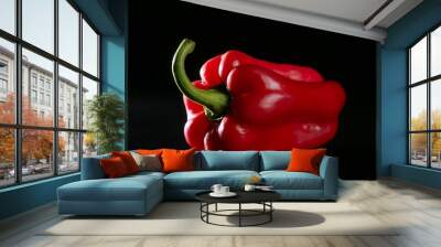 Red macro pepper over black  background Wall mural