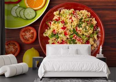 Tabule cous cous salad fresh vegetables Wall mural