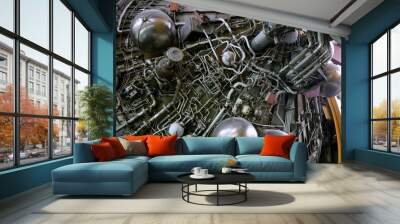 Tech background texture with metal pipes Wall mural