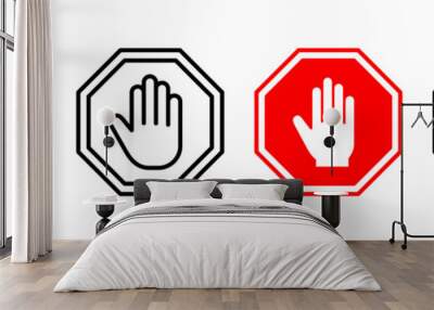 Stop icon vector for web and mobile app. stop road sign. hand stop sign and symbol. Do not enter stop red sign with hand Wall mural