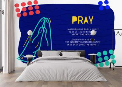 Abstract landing page pattern with different element, text block and doodle pray icon. Vector fun background Wall mural