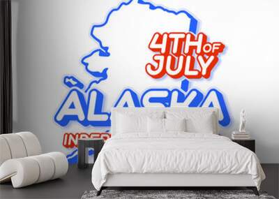 alaska state 4th of july independence day with map and USA national color 3D shape of US state Vector Illustration Wall mural