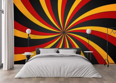 black, red and yellow spiral swirl radial background. vortex and helix background. vector illustrati Wall mural