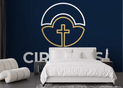 Church logo modern vector graphic template. Heaven or cloud church cross logo Wall mural