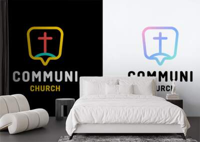 Church logo. Christian symbols. The cross of Jesus Christ and the symbol of communication. Wall mural