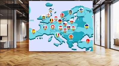 European 2020 football championship Vector illustration with a map of Europe with highlighted countries flag that qualified to final stage and logo sign on white background Wall mural