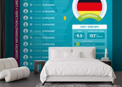 Germany group F Football 2020 tournament final stage vector illustration. Country team lineup table with place for information. 2020 soccer tournamet Vector country flags. Wall mural