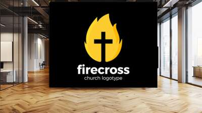 Modern Christianity cross in fire or flame symbol in negative space. Wall mural