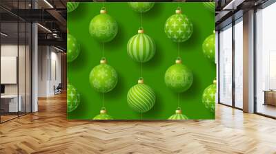 Realistic Christmas seamless pattern with geometric motifs. Green bauble ball on green background simple new year pattern Vector illustration Wall mural