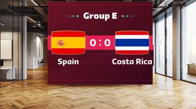 spain vs costa rica match. Football 2022 world championship match versus teams on soccer field. Intro sport background, championship competition final poster, flat style vector illustration Wall mural