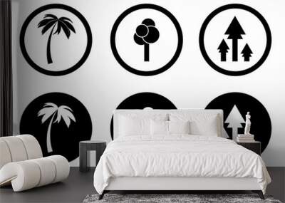 Tree silhouette icon in modern style icons are located on white and black backgrounds. The pack has six icons. Wall mural