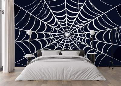 Close-Up Spider Web on Dark Blue Background Wall mural