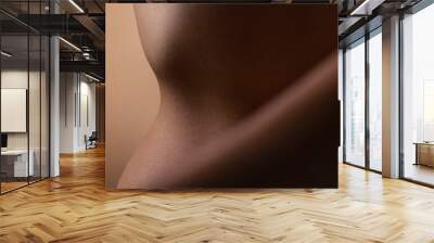 Healthy, skin and body of woman closeup for beauty, cosmetics or wellness in brown background in studio. Skincare, texture and glow from dermatology, self care or natural treatment in salon or spa Wall mural