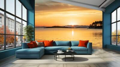 panoramic view, sunset on island mljet, croatia Wall mural