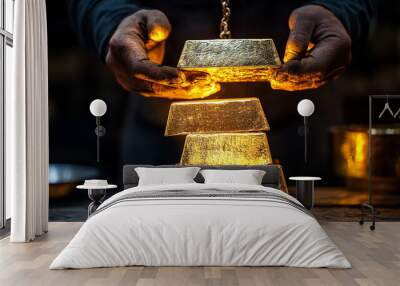 This image of a gold ingot being weighed is in high demand for wealth management services. Wall mural