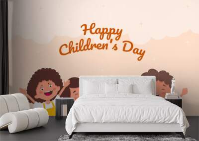 Happy childrens day with boys and girls cartoons design, International celebration theme Vector illustration Wall mural