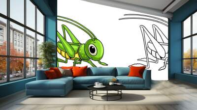 Cute funny grasshopper for coloring. Template for a coloring book with funny animals. Colouring page for kids. Wall mural