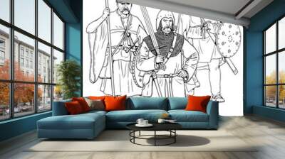 Irish warrior gallowglass. Elite mercenary warriors. Medieval knight illustration.	 Wall mural