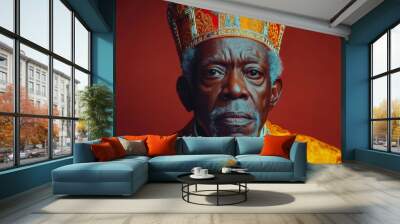 A man with a white beard wears a gold and red ornate headdress Wall mural