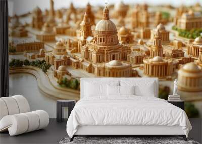 Intricate wooden model of a historical city with a prominent cathedral Wall mural