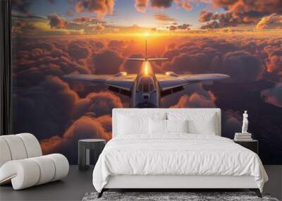 plane flying over a large amount of clouds Wall mural