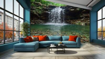 waterfall in a rocky area with rocks and water Wall mural