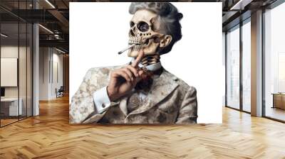 a man with a skeleton face smoking a cigarette Wall mural