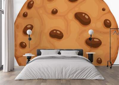 Bitten chocolate chip cookie. Crunch homemade brown biscuit broken with crumbs. Cartoon baked round choco cookie bite animation vector. Illustration animation disappear choco crumb piece bakery Wall mural