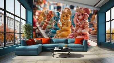 Colorful Ganesha Idols at Indian Market Wall mural