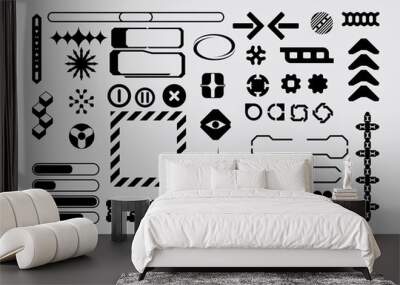 Futuristic abstract asset collection acid streetwear element shape vector icon y2k Bundle HUD interface game technology separated editable Wall mural