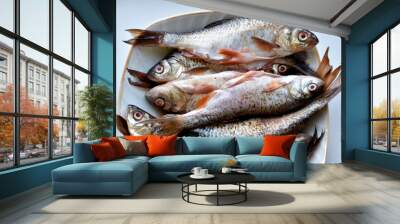 Peeled fresh river fish in a plate in the kitchen Wall mural