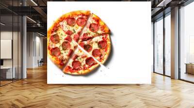 A hot delicious pizza on white background. Wall mural